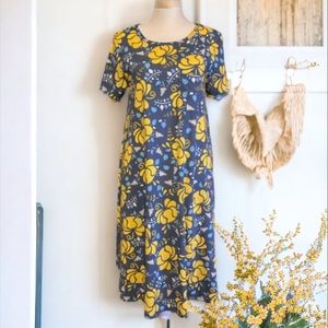 LulaRoe Carly Blue and Yellow Floral Swing Dress Size XXS